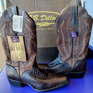 RARE Authentic Brown Leather Python Snake Skin Western Cowboy Boots J.B Dillon 8